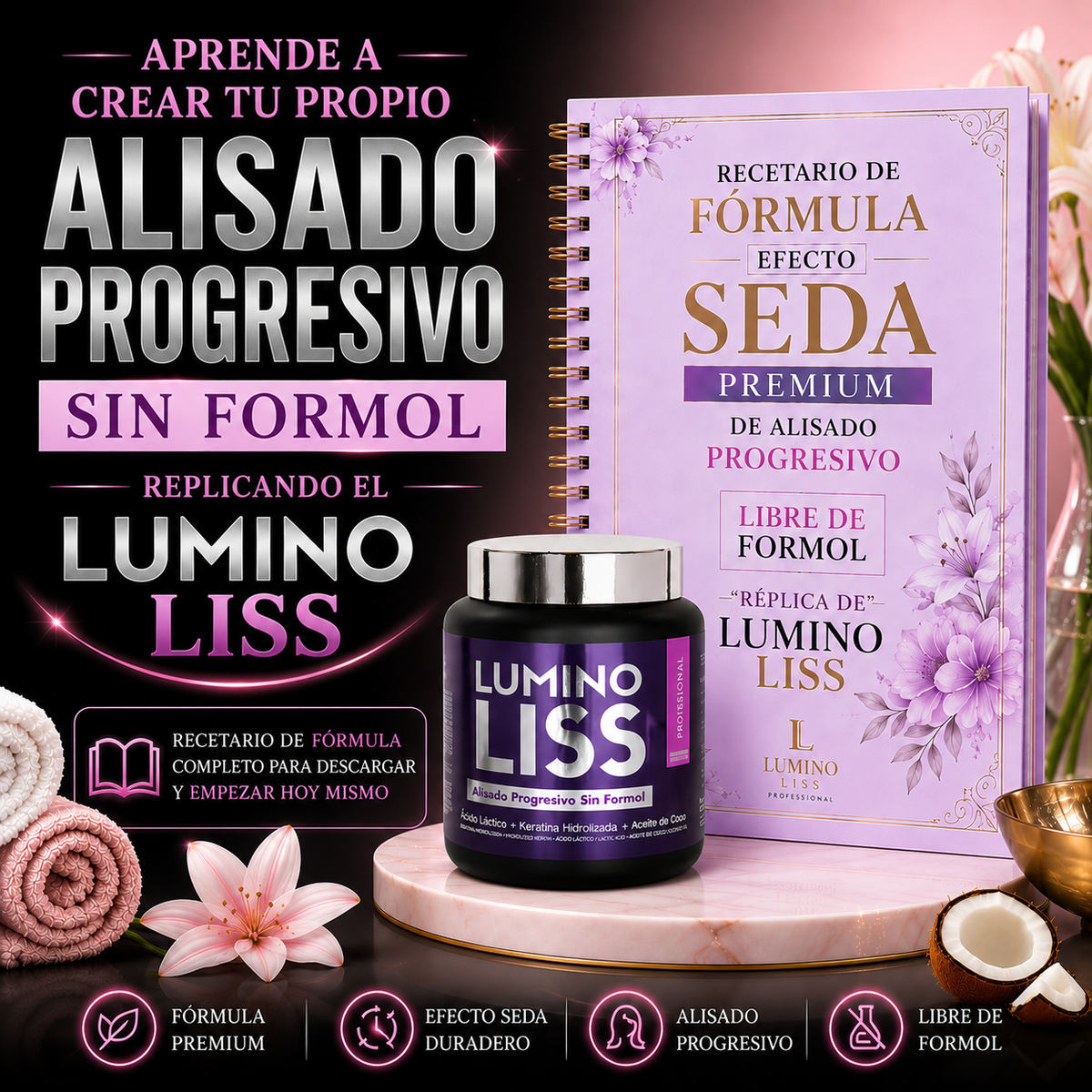 FÓRMULA REPLICA LUMINO LISS ALISADO PROGRESIVO LIBRE DE FORMOL "Recetario paso a paso completo"